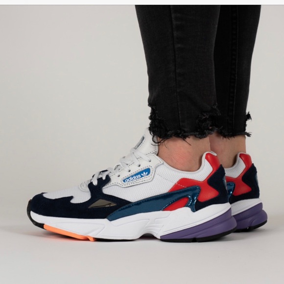 adidas originals falcon sneakers in white and navy